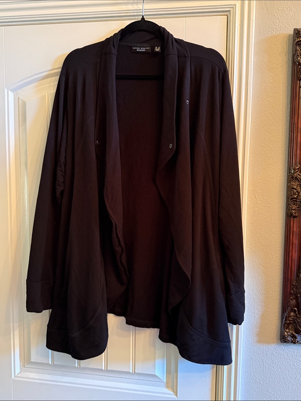 Susan Graver Black Open-Front Draped Cardigan